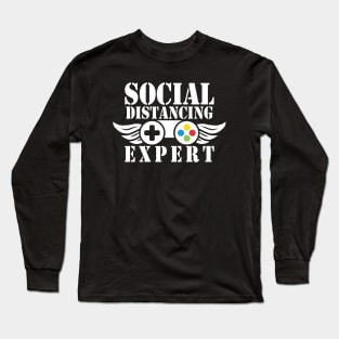 Social Distancing Expert Gaming Vintage Video Gamer Gift Long Sleeve T-Shirt